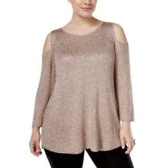 INC International Concepts Rose gold Sequins Cold Shoulder Blouse Tunic - Picture 1 of 9